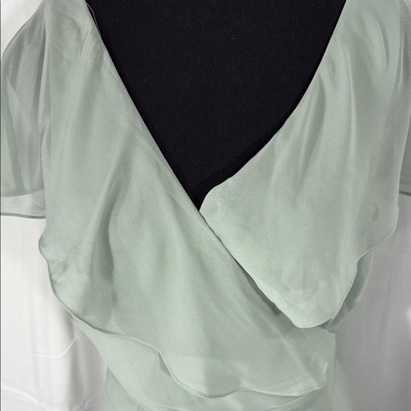 Jenny Yoo Annabelle Sea Glass Convertible Flutter Sleeve Chiffon Maxi Dress Sz14 - Picture 5 of 12